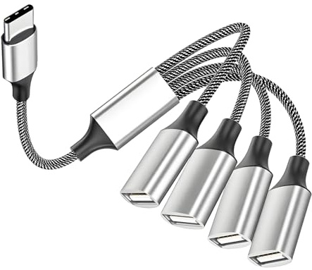 Leloco USB C Splitter 1 zu 4, USB C Stecker zu 4 USB A Buchse Kabel Adapter, Typ C Verteiler für Strom und Daten, Kompatibel mit Mobiltelefone, Tablets, Lapto, Mac, Auto, PS4, PS5 usw