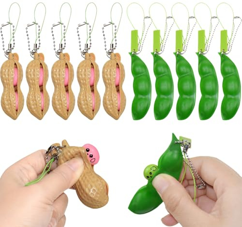 AINIUNIU 10 PCS Anti-Stress Entlastende Squeeze Toys Squeeze Bean Schlüsselanhänger Squishy Erbsenkapsel Stress Spielzeug, Lustige Fidget Toys, Bean Bohne Anhänger Schlüsselanhänger, Partygeschenke