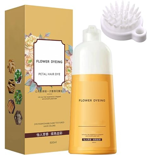 Shampoo tintura per capelli rosa petalo, shampoo per capelli di lunga durata e naturale per coprire i peli grigi, il colore di peli a base di piante istantanei nutrienti donne e uomini (Black)
