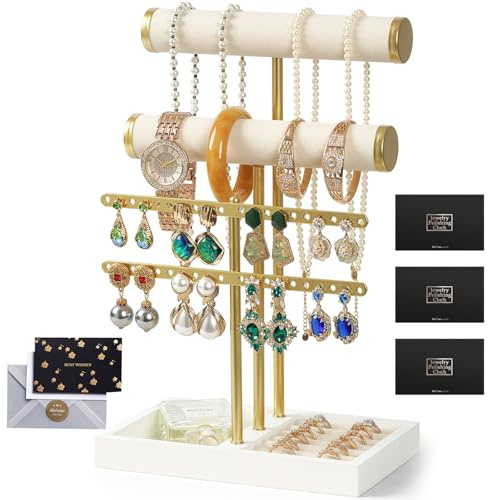 ZUSUZU Organisateur de Bijoux à 3 Niveaux,Présentoir à Bijoux,Support à Bracelets en Velours,Porte-Bracelet,Cadeau pour Femmes,Porte-Bijoux pour Colliers,Boucles d'oreilles,Bracelets,Bagues