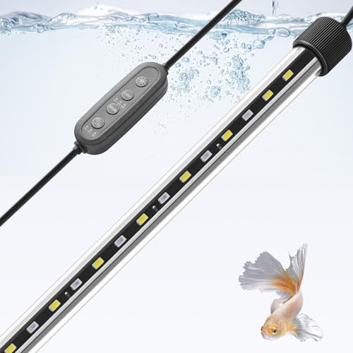 FEDOUR 48CM Unterwasser Aquarium Beleuchtung, 24/7 Mode Aquarium Lampe mit Weiß&Blau&Weiß-Blau 3 Lichtmodi, 10 Helligkeitsstufen, Timer, IP68 Wasserdichte Aquarium Licht