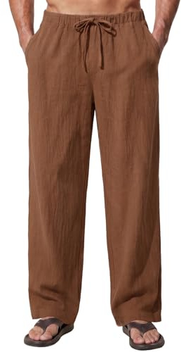 Enlison Pantalon Lin Homme Été Décontractés Coton Casual Pantalon Homme Taille Elastique Leger et Poches S-2XL