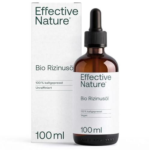 Effective Nature Bio Rizinusöl 100 ml - 100% kaltgepresst & unraffiniert | Pflegeöl für Haut, Haare, Wimpern, Bart & Nägel - Vegan, ohne Zusätze