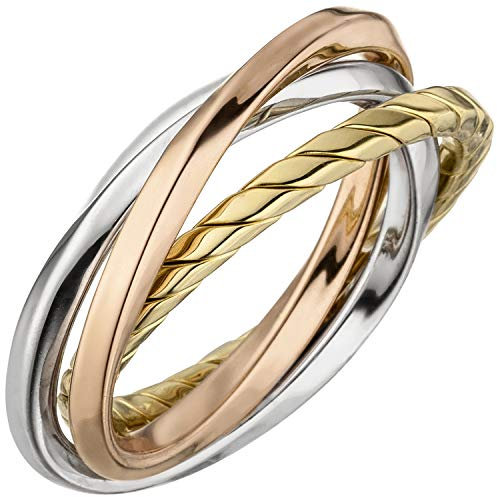Jobo Damen Ring verschlungen 925 Sterling Silber tricolor dreifarbig vergoldet Größe 56