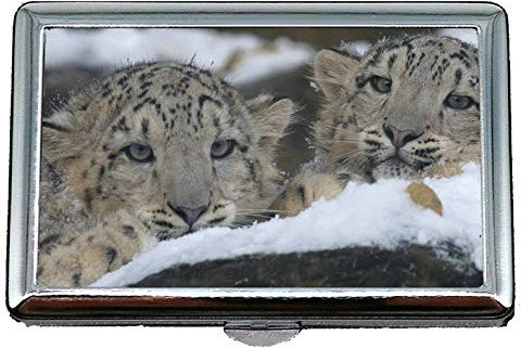 Zigarettenetui Box-Taschenhalter für 14 Zigaretten, Snow Leopard Zoo Leopard große Katze Kreditkarte ID Case/Holder