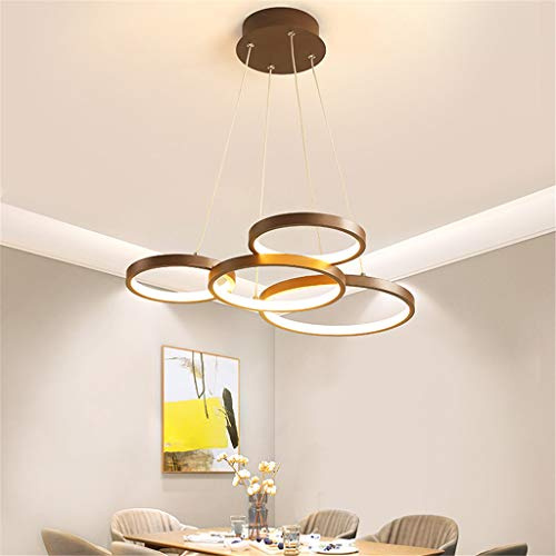 JINWELL Moderne LED Pendelleuchte Dimmbar Hängeleuchte Esszimmer Pendellampe Höhenverstellbar Hängelampe Kronleuchter für Wohnzimmer Esszimmer Büro Schlafzimmer Decken Lampe 60 * 48cm 42W Four rings