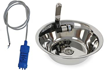 Edelstahl Spülbecken Camping Wohnmobil Reisemobil Spüle Waschbecken Boot Yacht 32 cm Ø integiert mit Wasserhahn 12V Barwig + 12V Tauchpumpe Camping (ad-ideen)