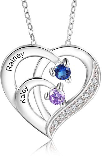 Ashleymade Personalisierte Namenskette Silber 925 Halskette Damen Herz Anhänger mit Namen Gravur Mutter Tochter Kette Geschenk für Muttertag Valentinstag Weihnachten