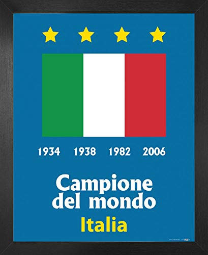 1art1 Football Affiche Reproduction et Cadre (MDF) - L'Italie Championne du Monde 1934 1938 1982 2006 (50 x 40cm)