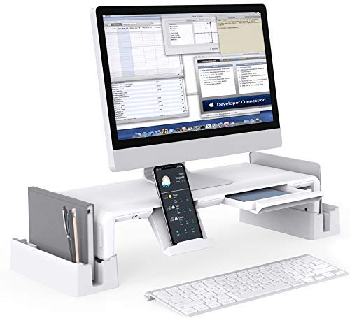 Monitorständer mit Aufbewahrungsfunktion,MiiKARE Verstellbarer Bildschirmständer mit ausziehbarer Schublade+Handy Ständer+2 Aufbewahrungsgestelle,Laptopständer Bildschirmerhöher für Computer,Laptop,TV