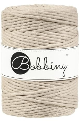 Bobbiny enkeltvinnat makramégarn, XXL, 5 mm, (beige), 100 m