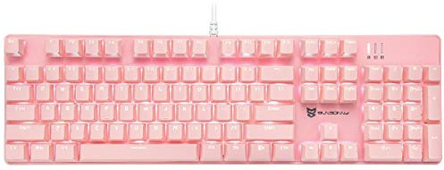 Mecool Mechanical Gaming Keyboard Wired White Backlit Keyboard Blue Switches Full Size 104 Keys US Layout-Pink