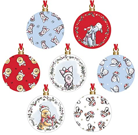 Disney Winnie Puuh & Freunde Set mit 7 Weihnachtskugeln Geschenkverpackt