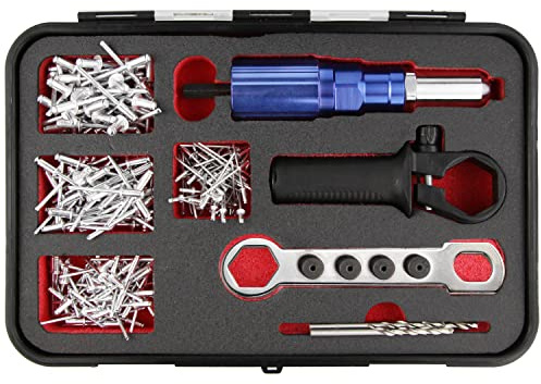 wesleydrill Rivet Gun Adapter Kit,Professional Riveting Insert Nut Hand Tool Kit,2.4/3.2/4.0/4.8mm Diameter Rivet Head, Aluminum Housing, Fit for Cordless Drill,Sheet Metal Work