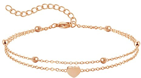 AFSTALR Fußkette Damen Fusskette Edelstahl Herz Layered Anhängern Silber Doppel-Fußkettchen Für Damen Edelstahl Verstellbare Silber Fußschmuck Coin Fußkette Für Damen