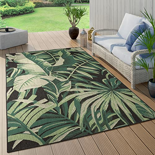 Paco Home Tapis Terrasse Extérieure Balcon Cuisine Tapis Lits Palmiers Fleurs Boho Vert, Taille:140x200cm, Couleur:Noir 5
