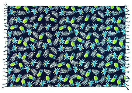 SAIVONA Pareo Sarong Tuch Damen - Wickelrock Strand - Strandtuch Blickdicht als Wickeltuch oder - Handtuchkleid und Wickelkleid Damen - Handarbeit aus Fair Trade Herstellung Batik Blau Blume