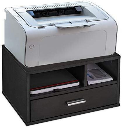 Relaxdays 1 Soporte de Impresora para Escritorio, Estante Sobremesa con Cajón, Almacenaje Papel y Cartuchos, 22x40x30 cm, Negro