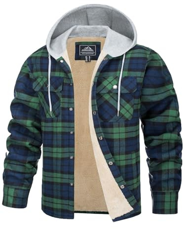 TACVASEN Herren Fleece Thermohemd Warm Flanellhemd Holzfällerhemd Winter Innenfleece Kapuzenpullover Jacke