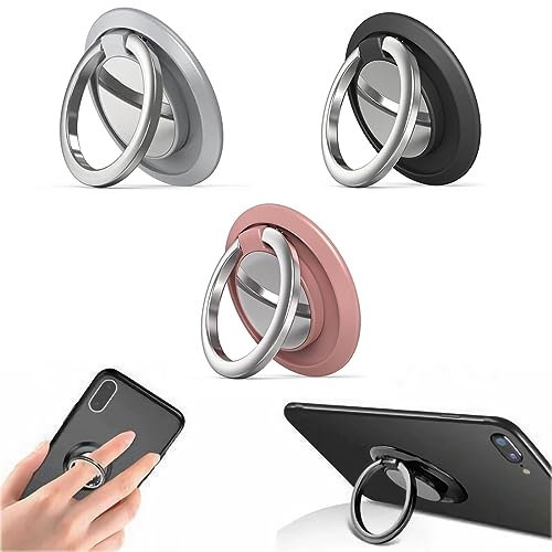 LYQNIHOB Set di 3 anelli per telefono regolabili a 360°, anche per auto, adatto a tutti gli smartphone