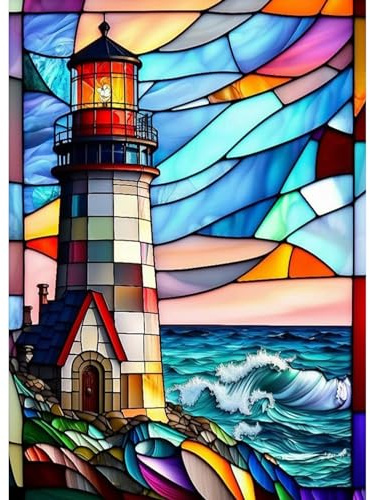 DAERLE Faro 5D Diamond Painting Kit Completo, Finestra di vetro colorato Pittura Diamante Bambini DIY Strass Ricamo a Punto Croce Decorazione per Casa 30x40cm