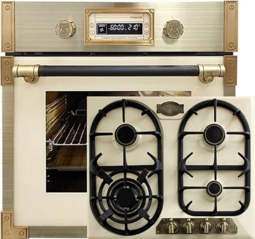 Kaiser Pyrolyse Backofen »EH 6427 ElfAD+KG 6325 ElfEm«, Retro Pyrolyse Einbau Backofen 73L Elfebeinfarbiges Glas 60 cm+Retro Einbau Gasherd, 60cm, Emailliert Elfenbein,3,8 Kw WOK