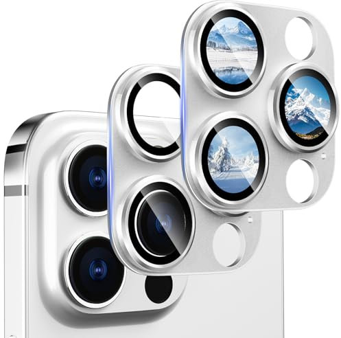 CloudValley 2 Pack for iPhone 15 Pro/iPhone 15 Pro Max Camera Lens Protector, HD Tempered Metal Matte Glass Anti-Scratch, Case Friendly Full Screen Cover Film Accessories, Silver