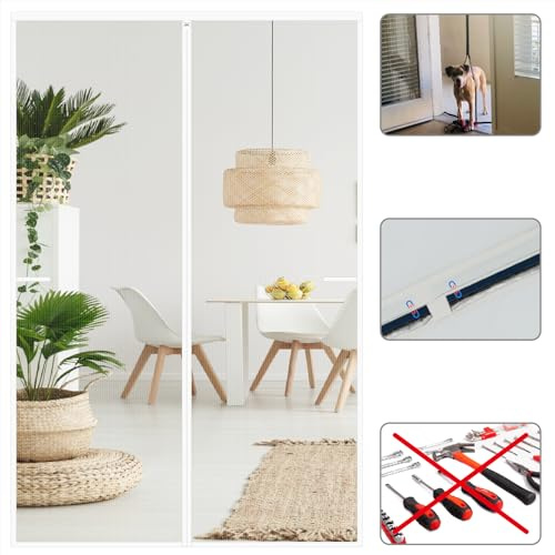 CHIYUNS White Screen Door Mesh Magnetic Closure Heavy Duty 36 x 96 inch, Self Closing Fiberglass Mosquito Net with Magnet for Doors, Bug Fly Screens Curtain for Doorway, Keep Bugs Out, Pet Friendly
