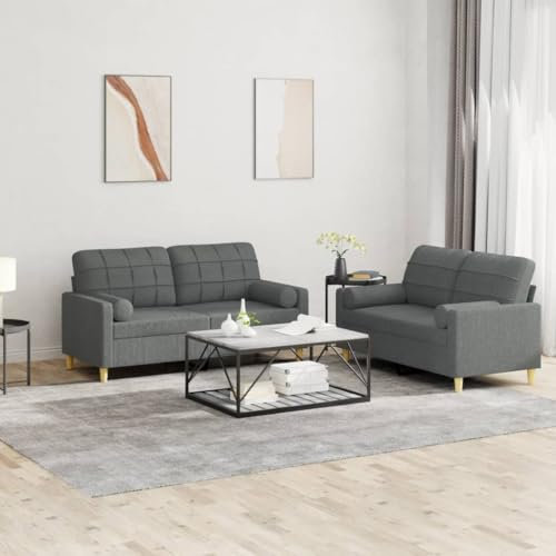 LAPOOH 2-TLG. Sofagarnitur mit Kissen Dunkelgrau Stoff, Sofa Mit Relaxfunktion, Couchgarnitur, Wohnzimmer Sofa, Couch, Sofa Set 3201291
