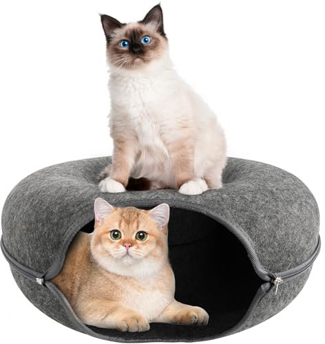 Piymnys Katzentunnel Donut Katzenhöhle für Draußen aus Filz - Multifunktionales, Zerlegbares und Waschbares Katzenbett und Tunnelspielzeug 50x50x20cm