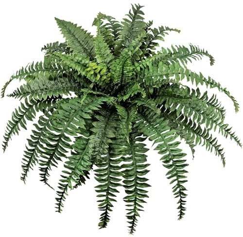 CongfuHepMui Large Artificial Ferns for Outdoor 49 Fake Boston Fern 49 Fronds Faux Ferns Plant Silk Greenery for Indoors Home Garden Porch Windowsill Decor (1 Stem)