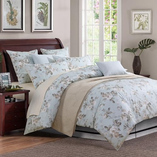 USTIDE Lussuoso set di biancheria da letto in cotone, 3 pezzi, motivo floreale, accogliente, king size, coperta e lenzuolo (1 copripiumino e 2 federe)