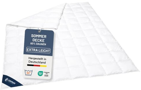 casimum Sommer Daunendecke 155x200 cm, Sommerdecke extra leicht, 60% Daunen | 280g Füllgewicht, DOWNPASS, Made in Germany, für Allergiker, OEKO-TEX, Bezug 100 % Baumwolle, Kassettendecke