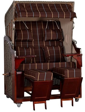 Webavita Strandkorb Karibik Burgund Braun | 2-Sitzer Halblieger aus Pinienholz | Für Garten Terrasse Balkon | Urlaubsfeeling mit Gartenmöbeln