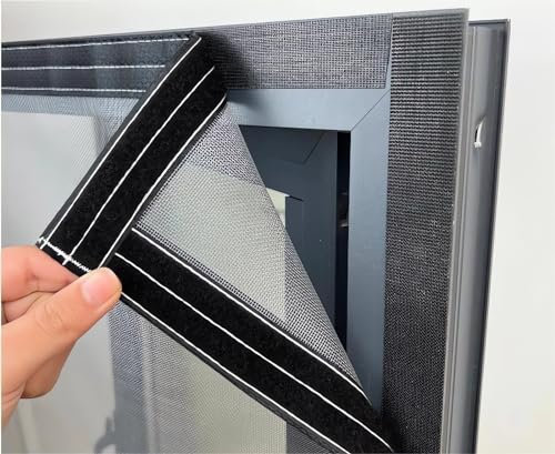 Stainless Steel Windows Insect Screen Fine Mesh Cat Proof Screen Fly Roller Blind Windows Mosquito Fly Net Cat Netting Without Drilling Removable (Color : Gray Mesh Black Frame, Size : 90x265cm)