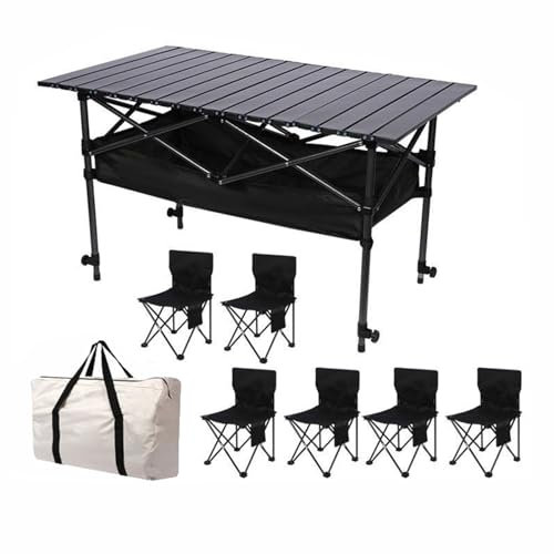 Klappbare Picknicktische, tragbare ultraleichte Wanderstühle, Outdoor-Strand-Campingstuhl-Set mit aufrollbaren Campingtischen aus Karbonstahl und Netztasche