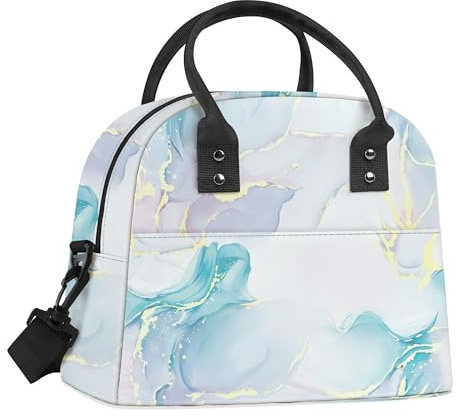 Clastyle Sac Isotherme Repas Femme Bleu Marbre, Sac Gamelle Travail Portable mit Bandouliere pour Pique Nique