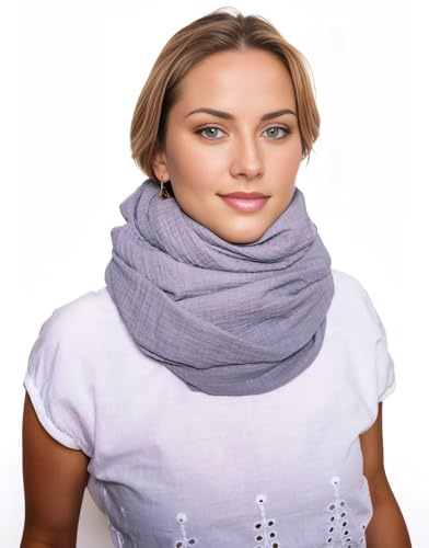 Scandi Linen Musselin Loop Schal Damen, Schlauchschal, Schlauchschal Damen, Musselin Schal Damen, Loop Schal Damen Sommer Leicht, Loop Schal