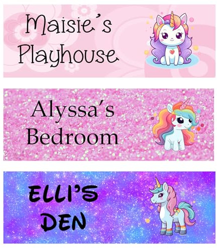 Generic Personalised Unicorn Sign. 275mm x 90mm Aluminium, Door Mount. Customise Your Sign, Girls Gift, Birthday, Bedroom Door.