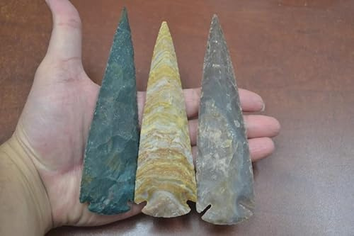 3 Pcs Assort Agate Stone Spearhead Arrowhead Point 4 1/2 - 5