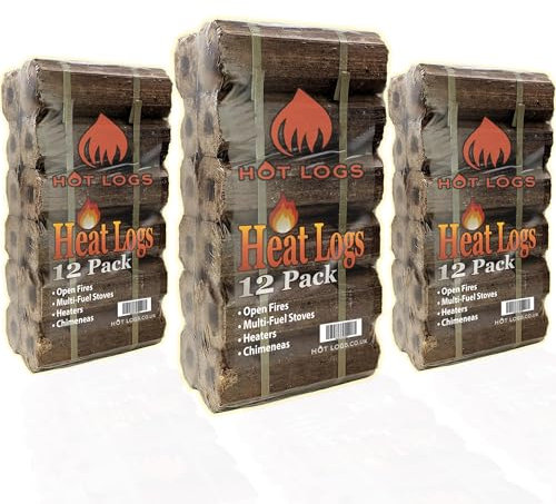 24 High Energy Hot Compressed Firewood Logs (2x12)10kg Hot Burning Briquettes for Open fires, charcoal & kiln dried log, Wood Stoves, BBQ's, Log Burners, Camping Fires, Fire Pits (2x10kg Pack)