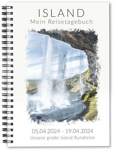 Personalisiertes Reisetagebuch Island | abwechslungsreiches Achtsamkeits-Tagebuch mit Reiseplanung | Für 3 Wochen | personalisierbares Reise-Geschenk für Iceland | Ringbuch DIN A5 | Calmondo