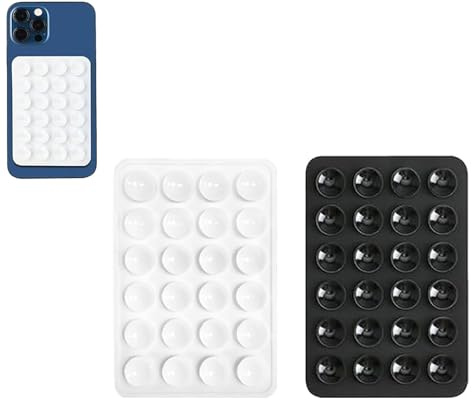 2 st silikonfodral med sugpropp självhäftande montering, Leeneen 2,2 tum x 3,2 tum handsfree, stark grepphållare för selfies och videor, hållbar, lätt att använda, för alla telefoner (vitsvart)