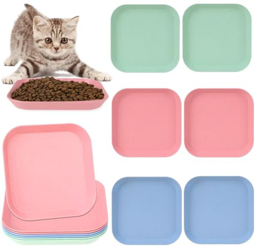 PWCTNT Katzennapf Set - 6 Stück Flache Quadratische Futterschüsseln, Bunte Katzenteller Für Kätzchen Und Kurzbeinige Katzen