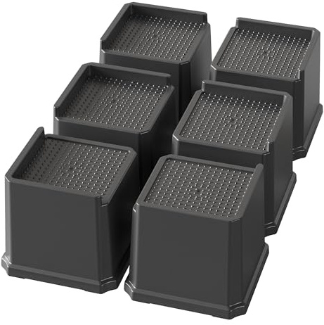 Lutown-Teen 6 Pz Rialzi per Letto Rialzo per Mobili, Alza di 10 cm, Nero | Piedi per Divano e Tavolo con Gambe o Base Piatto, Forma a L, Pesanti Antiscivolo Ingombro 12.7x12.7x11.5 cm, Fino a 680 kg