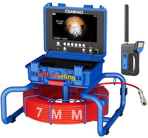 Telecamera Ispezione tubi 50 metri Videoispezione Professionale con Localizzatore e Contametri, Autolivellante, Contatore di Distanza e Trasmettitore 512hz, Telecamera per Tubi 9 Pollici