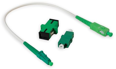 Conectra® - Glasfaserkabel Set mit passenden Adaptern | OS2 | LC/APC auf SC/APC | Farbe Weiß | Singlemode | Simplex | ideal für FTTH Heimnetzwerke (Länge 25 cm)