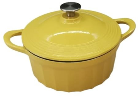 QAZWZG Casseruola Pentola da Forno in Ghisa Smaltata con Coperchio, Cottura del Pane, Cottura, Forno for Il Pane Rotondo, Doppi Manici(Bright Yellow)