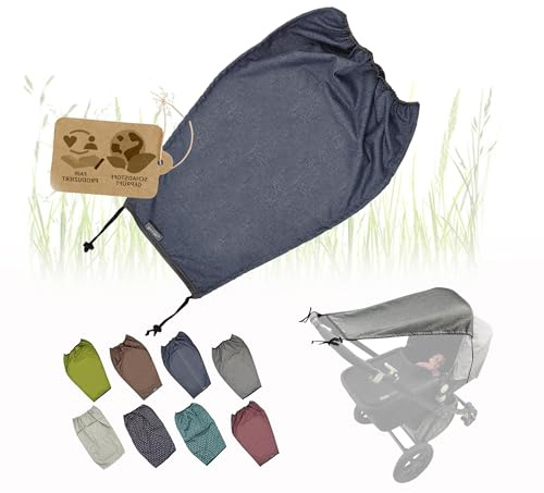 Kinderwagen Sonnensegel UV Schutz 50+ Universal – Baby Sonnenschutz für Babywanne, Verstellbar mit Rollo-Funktion, Windfest & Einfache Montage (meliert blau)