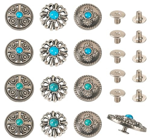 PandaHall 12 Set Turchese Vite Indietro Rivetti In Pelle Rivetto In Pelle Antico Pulsante Argento Decorazione Perno Rivetti Per Portafoglio Borsa Scarpe In Pelle Artigianato Vestiti Cintura